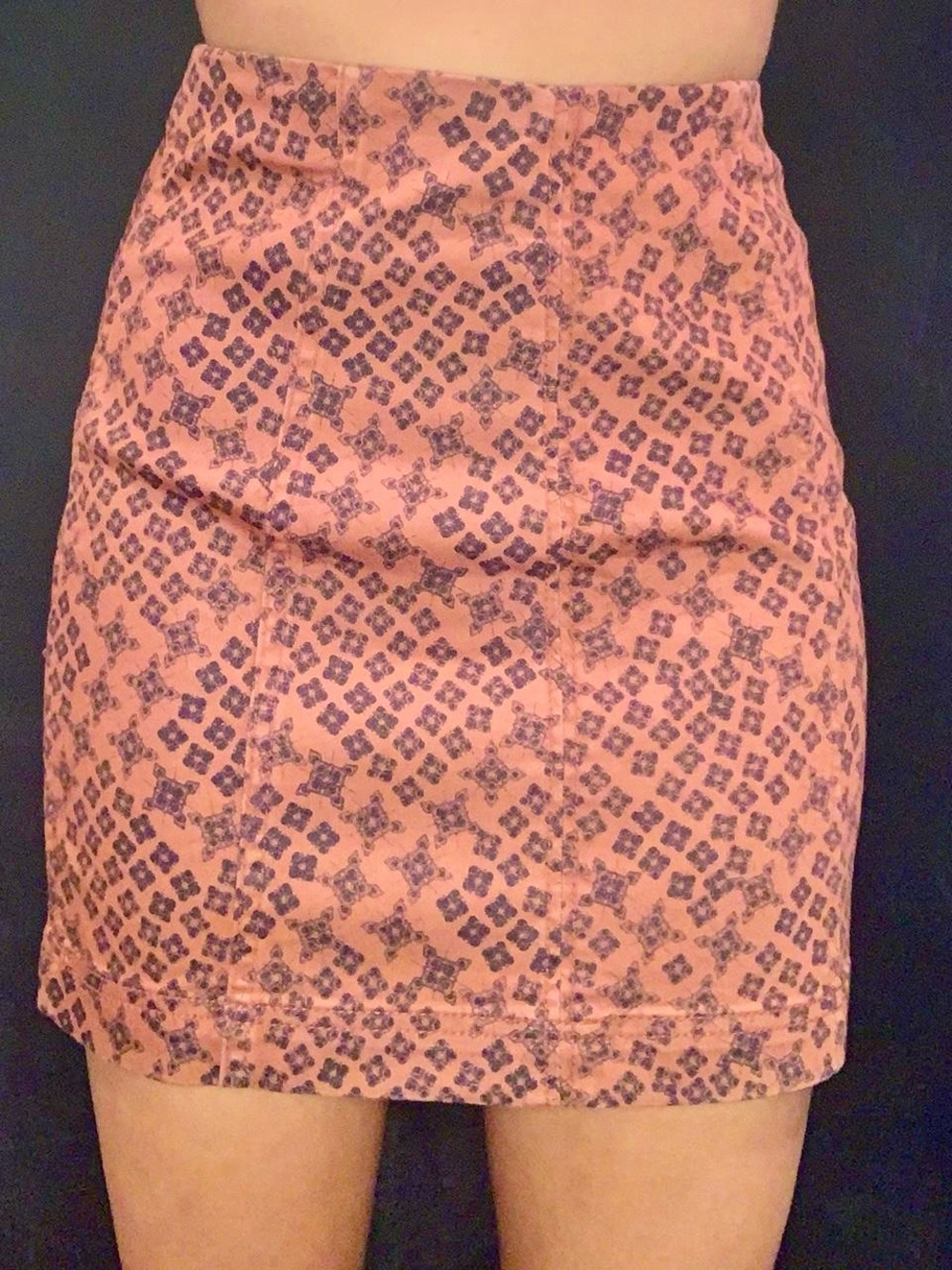 FREE PEOPLE Boho Star Print Mini Skirt Orange/Navy Stretch Cotton